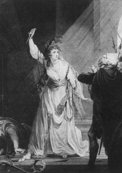 English actress Sarah Siddons as Euphrasia in The Grecian Daughter by Arthur Murphy, Theatre Royal in Drury Lane, 1782 by John Boydell